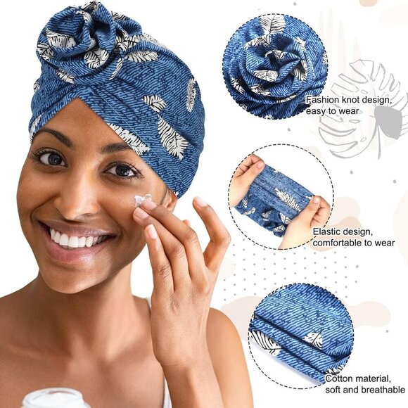 Women Turban Headwraps 6 Pack Cotton Colorful African Knot Bonnet Accessories main image 5